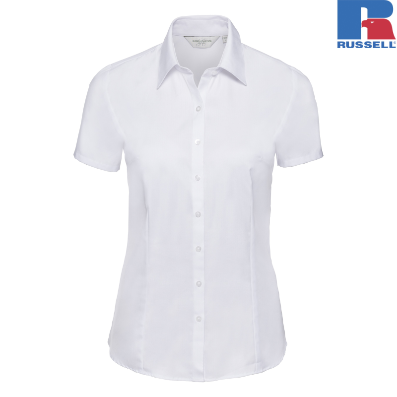 Ladies Short Sleeve Tailored Herringbone Shirt | Russell