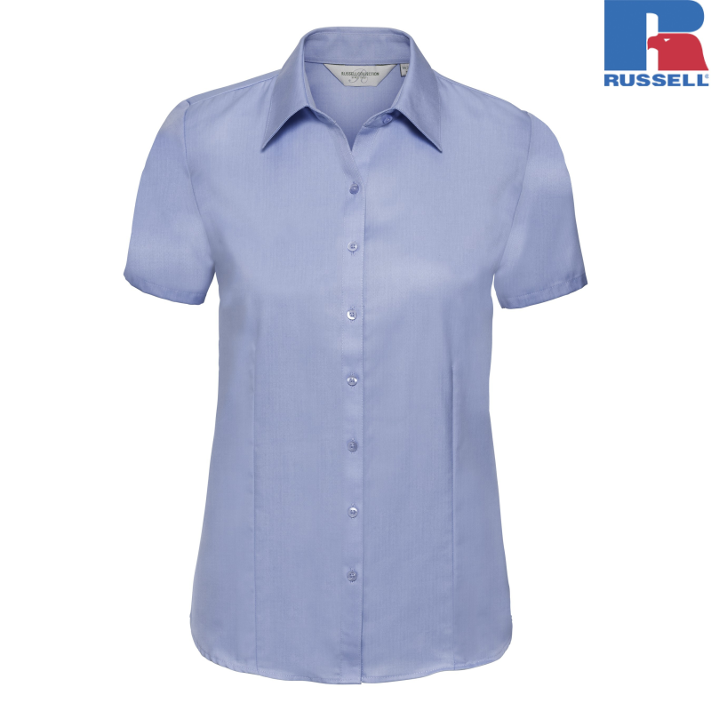 Ladies Short Sleeve Tailored Herringbone Shirt | Russell
