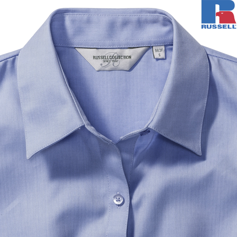 Ladies Short Sleeve Tailored Herringbone Shirt | Russell