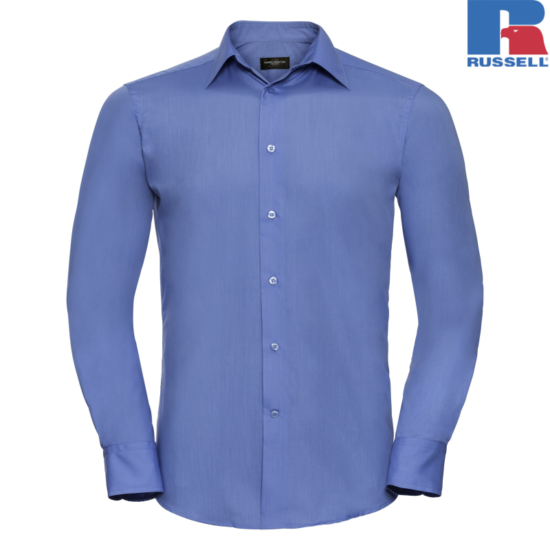 Men's Long Sleeve Easy Care Tailored Poplin Shirt | Russell