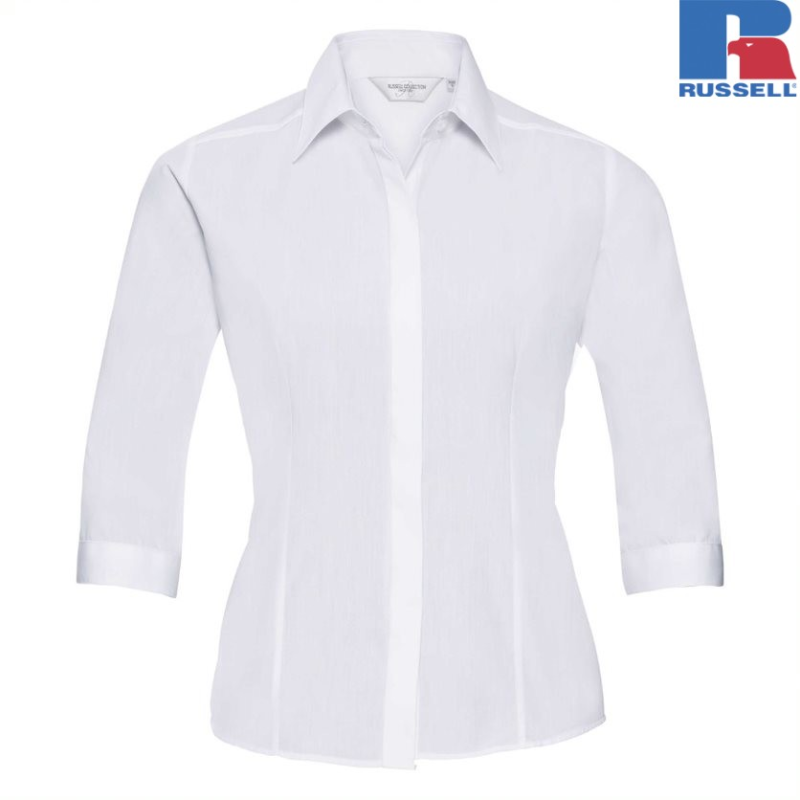 Ladies 3/4 Sleeve Fitted Polycotton Poplin Shirt | Russell