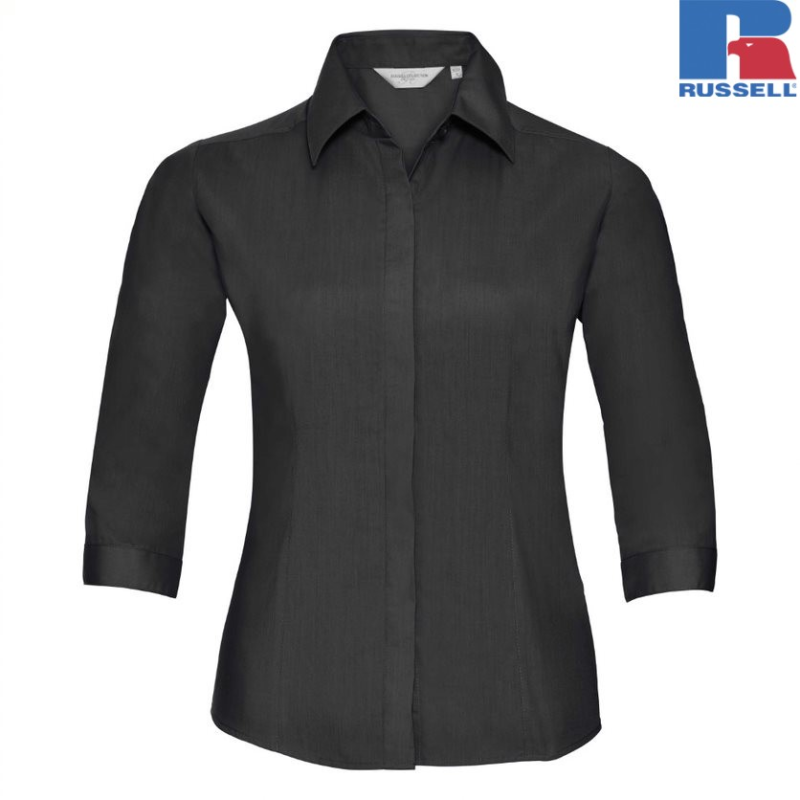 Ladies 3/4 Sleeve Fitted Polycotton Poplin Shirt | Russell