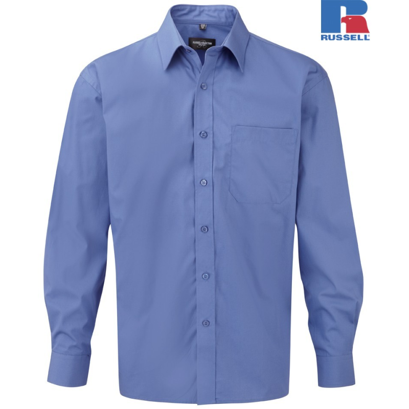 Men's Long Sleeve Pure Cotton Easy Care Poplin Shirt | Russell
