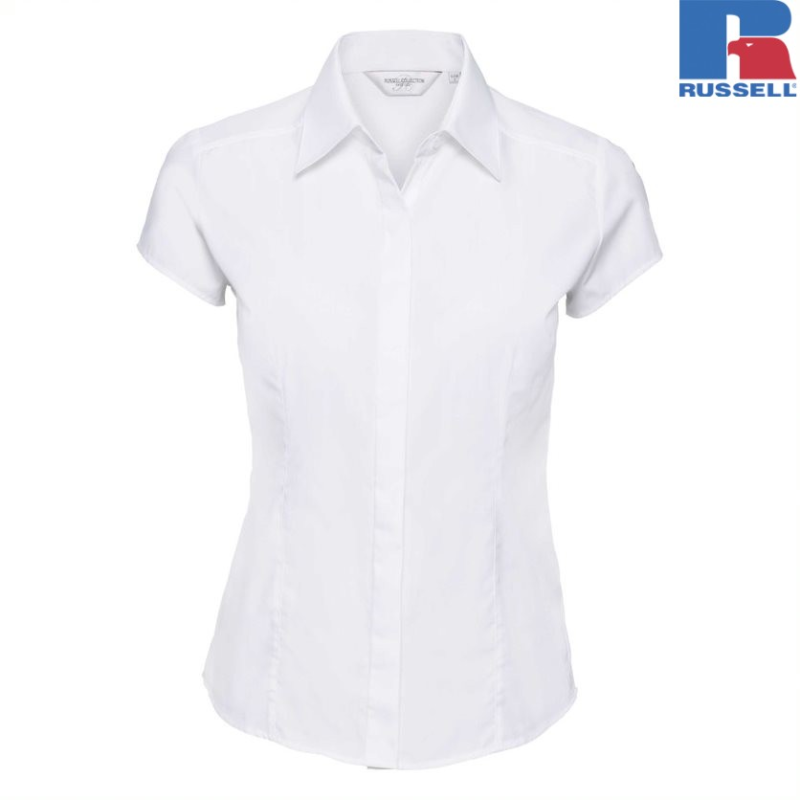Ladies Cap Sleeve Fitted Polycotton Poplin Shirt | Russell